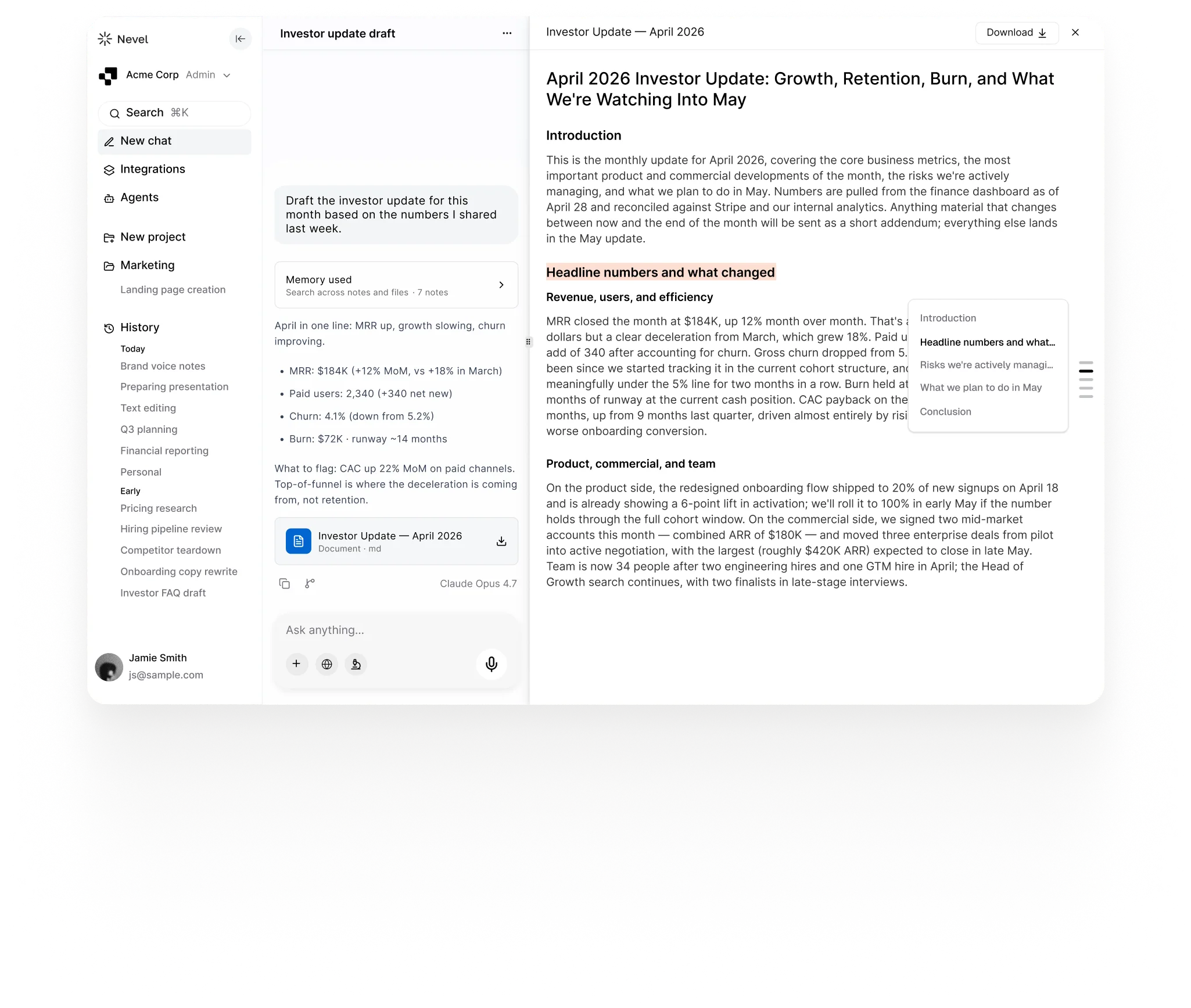 Nevel chat interface preview