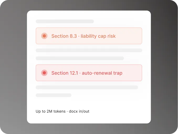 Contract risks highlighted: liability cap risk and auto-renewal trap